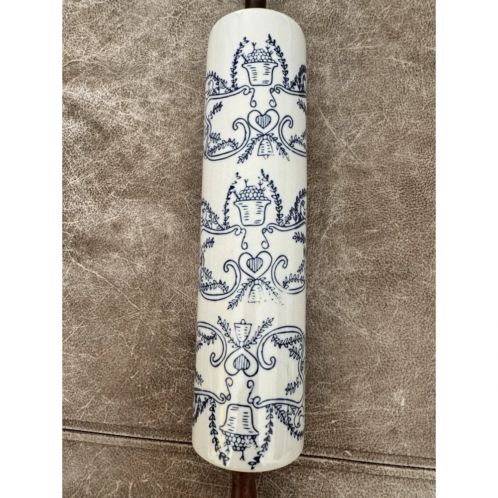 Roller Pin Blue White Glazed Stoneware Wood Handles 19-20
